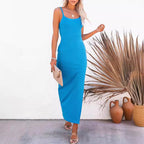 Damen Maxikleid mit feiner Ribstruktur und Spaghettiträgern R&B