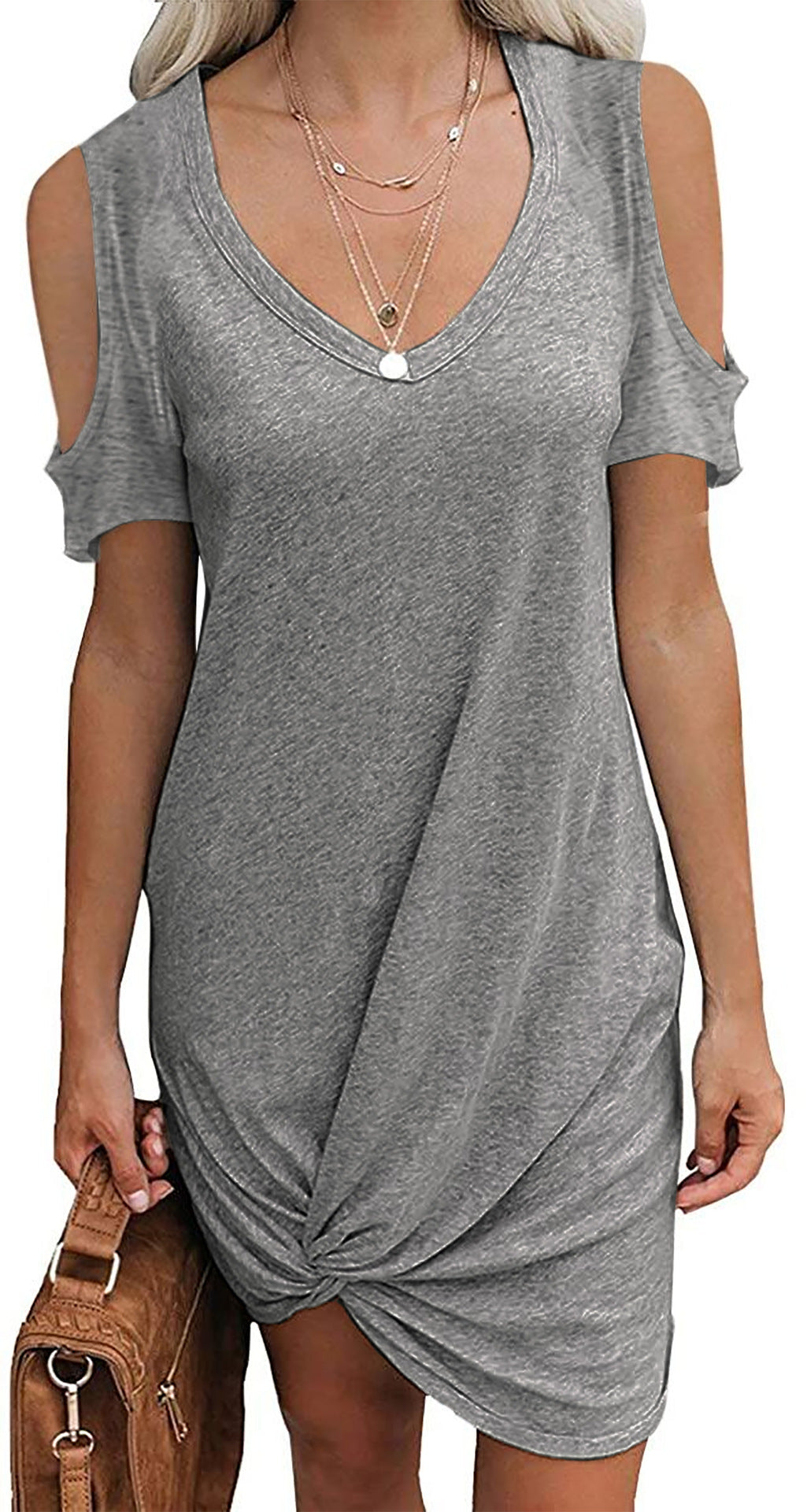 Damen Strandkleid mit knotenförmigem Saum und schulterfreiem Design R&B