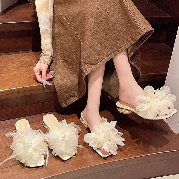 Damen elegante Mules mit floralen Applikationen R&B