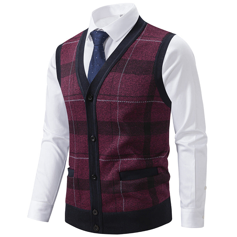 Herren elegante Strickjacke mit modernem Karomuster R&B