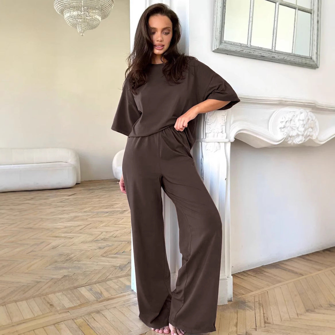 Damen Urbanes Lounge-Set mit geknotetem Oberteil und lockeren Hosen R&B