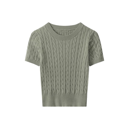 Damen Kurzarm Strickoberteil mit Kabelmuster R&B