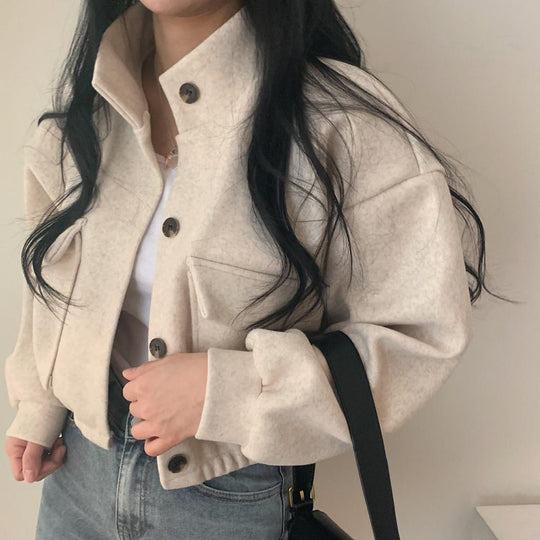 Damenjacke aus hochwertigem Wollmix mit lässigen Taschen und Oversized-Schnitt