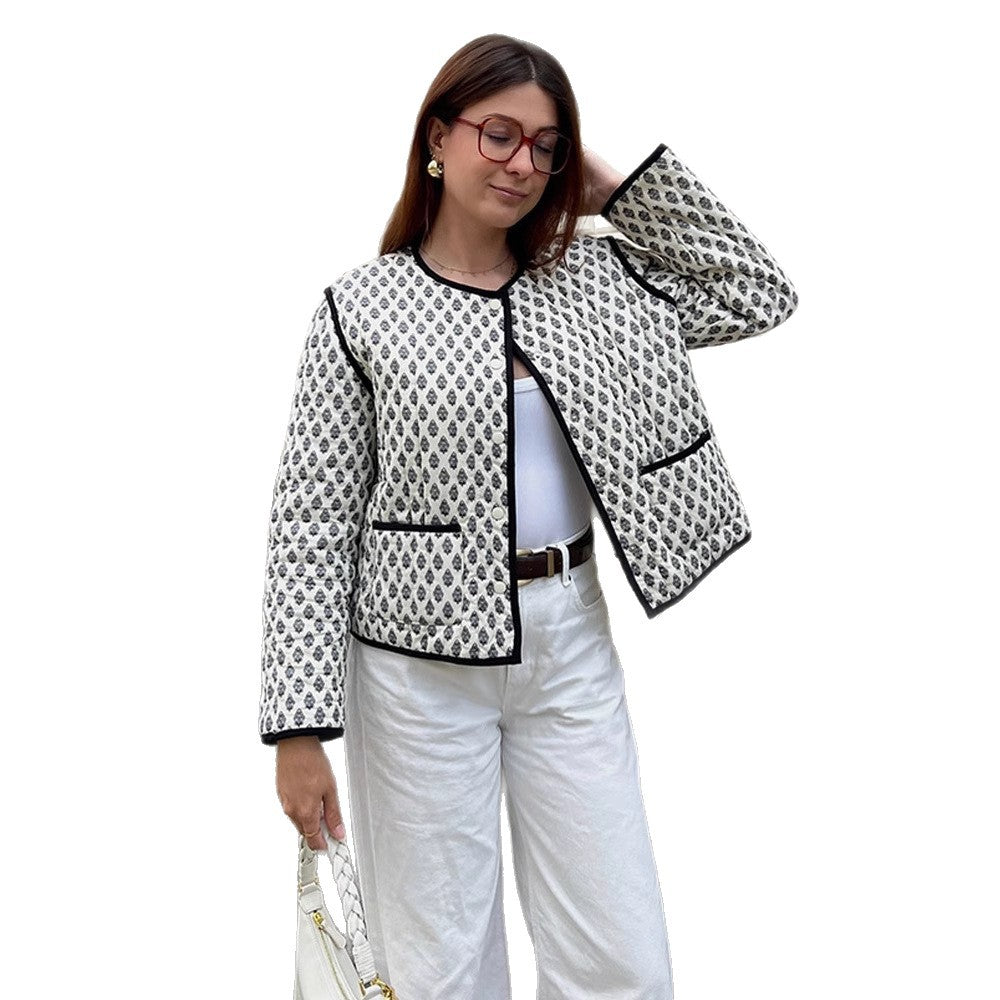 Damen gesteppte Jacke mit elegantem Muster und praktischem Taschen-Design R&B