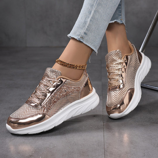 Damen nan glamouröser auffälliger Sneaker mit Glitzerpaneelen jacquardgewebtem Obermaterial und ergonomischer Wellenlaufsohle R&B