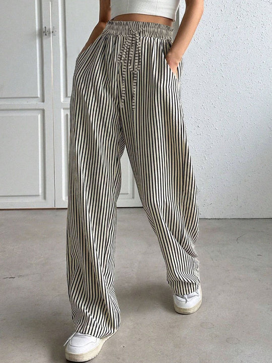 Damen weite Streifenhose mit Gummizug und Seitentaschen R&B
