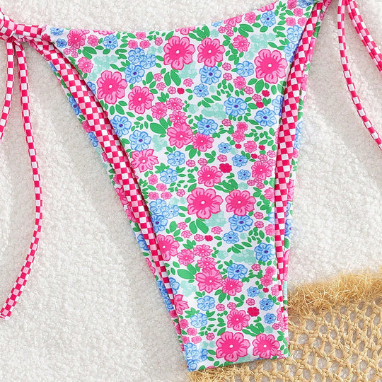 Damen Floral Bikini mit verstellbaren Bindegurten R&B
