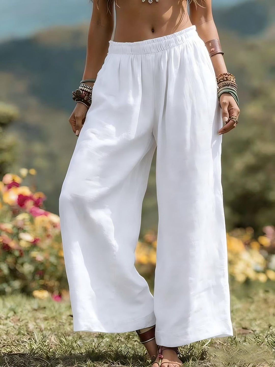Damen Weit geschnittene Leinenhose R&B