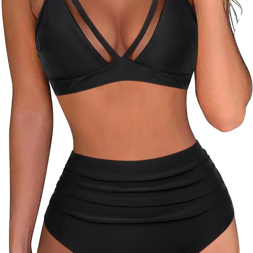 Damen Sportliches Bikini-Set mit atmungsaktiver Mesh-Ausschnittherstellung R&B