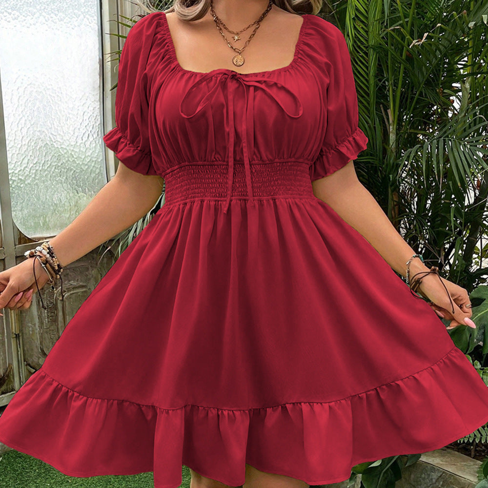 Damen verspieltes Minikleid mit Puffärmeln und Rüschenabschluss R&B