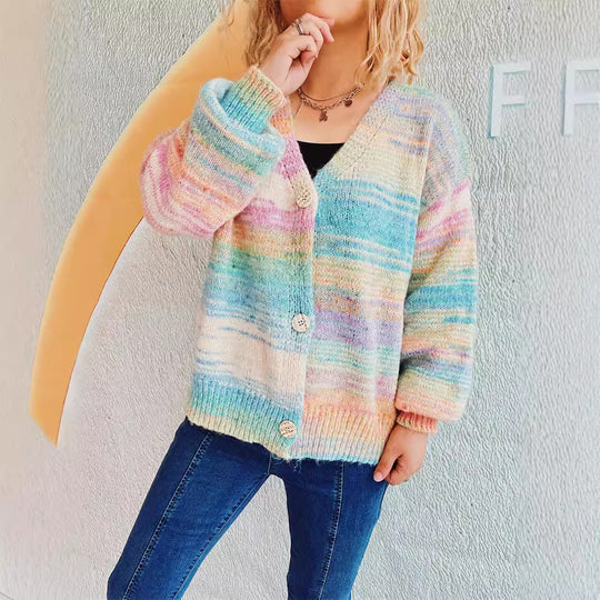 Damen grob gestrickter Cardigan mit modischem Knopfdesign und weichem Material R&B