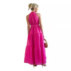 Damen Maxikleid mit raffiniertem Hochkragen und gestuftem Design R&B