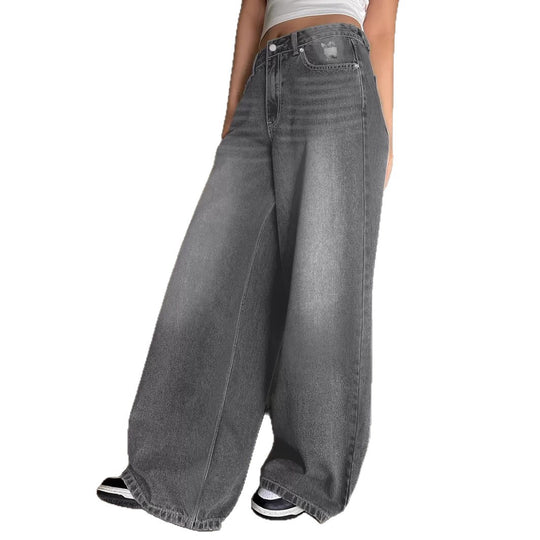 Damen Weite Jeanshose im lässigen Urban-Style mit hohem Taillenbund R&B