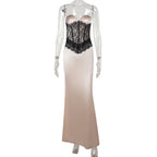 Damen Langarm-Boudoir-Kleid mit Spitzenoberteil R&B