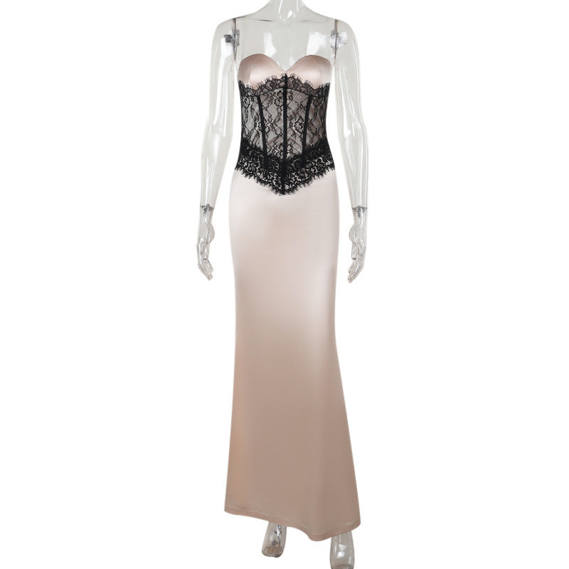 Damen Langarm-Boudoir-Kleid mit Spitzenoberteil R&B