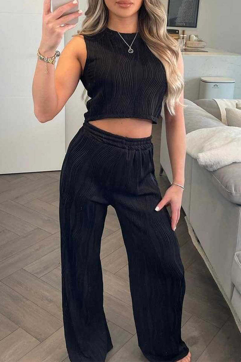 Damen Zweiteiliges Set mit hochgeschnittenem Oberteil und weitem Hosen R&B