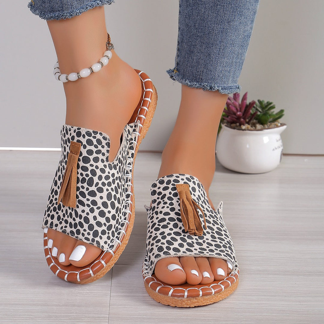 Damen nan lässige Pantolette mit Wildlederoptik, handgenähter Ziernaht und dekorativer Quaste R&B
