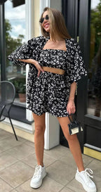 Damen Modisches Set aus cropped Oberteil und lockeren Shorts mit animalischem Muster R&B