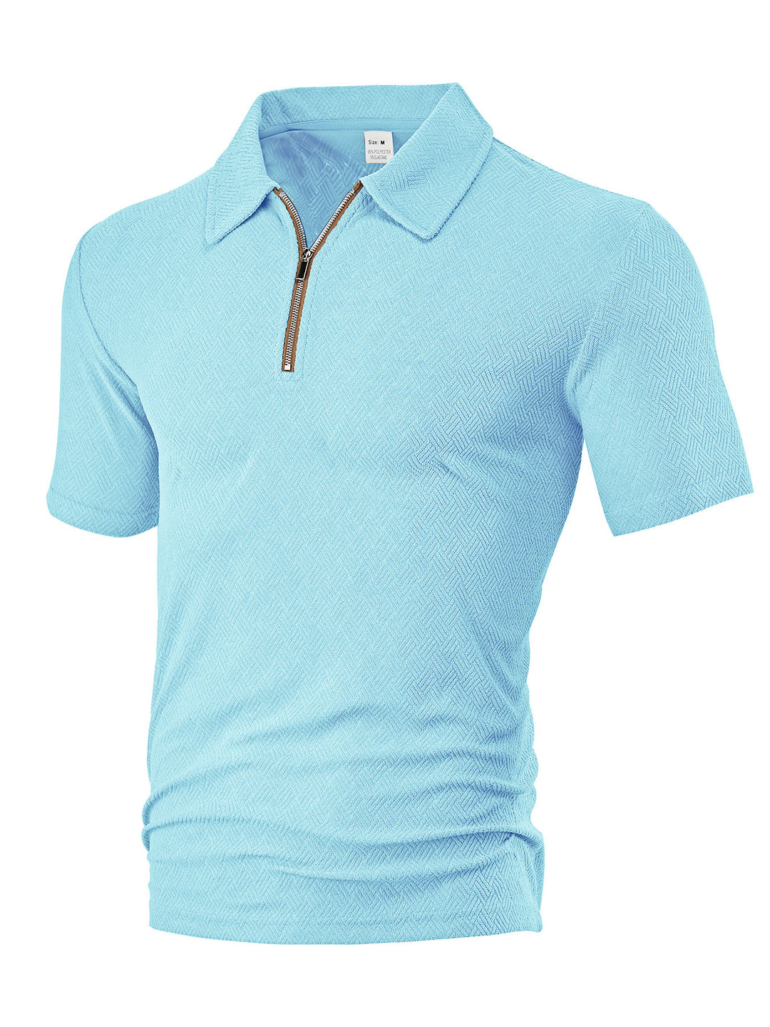 Herren nan schmal geschnittenes Halbzip-Polo mit feiner Fischgrät-Jacquardstruktur R&B