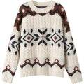 Damen Grobstrickpullover mit geometrischem Muster und Rundhalsausschnitt R&B