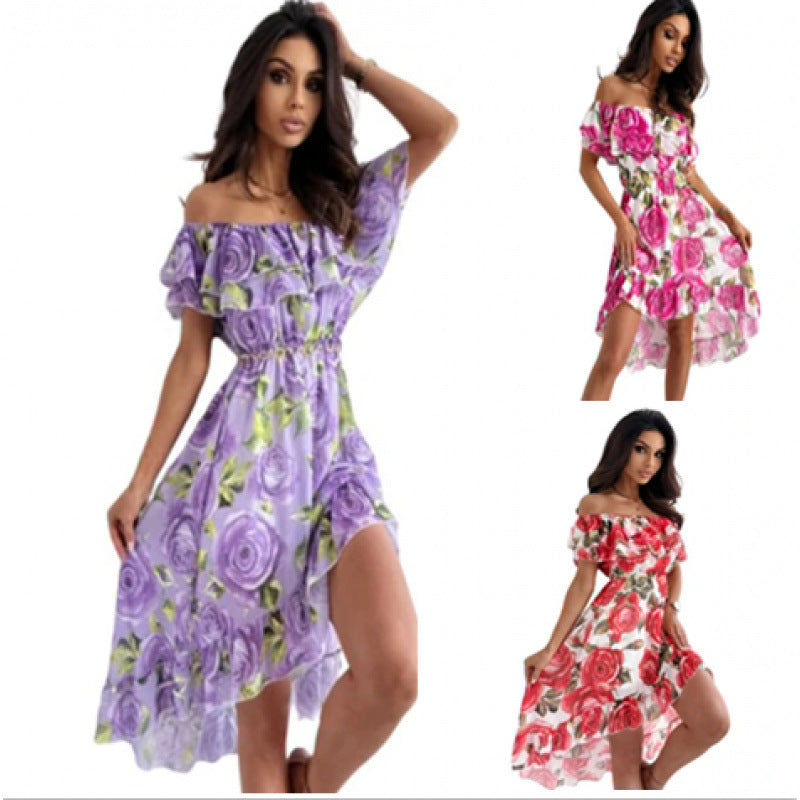 Damen Off-Shoulder Kleid mit Rüschendetails und floralem Druck R&B