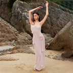 Damen figurbetontes Strandkleid mit Blumenapplikationen R&B