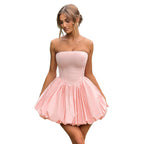 Damen trägerloses Cocktailkleid mit voluminösem Rock und edlem Satin-Finish R&B
