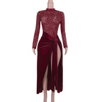 Damen Elegantes Maxi-Kleid mit Spitze und raffiniertem Taillengürtel R&B
