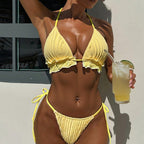 Damen Rüschendes Triangel-Bikini-Set mit verstellbaren Trägern R&B