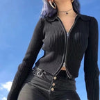 Damen Strickjacke mit Reißverschluss und Kragen R&B
