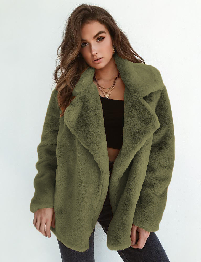 Damen Fleece-Mantel mit weitem Kragen und modischem Schnitt R&B