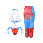 Damen Bikini-Set mit floralem Wickelrock und sexy Triangel-Oberteil R&B