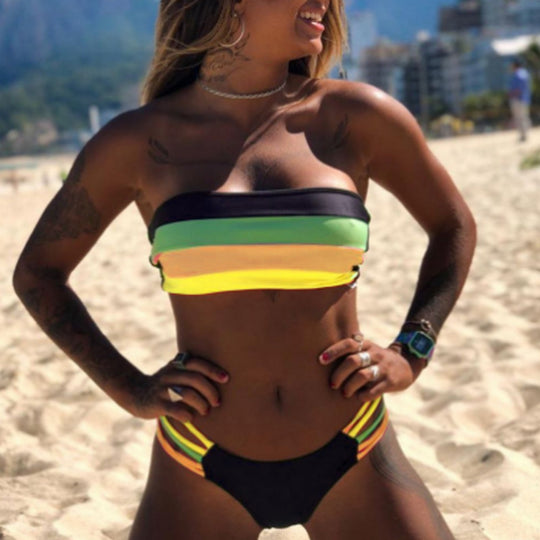 Damen Bandeau-Bikini mit modischen Querstreifen und elegantem Schnitt R&B