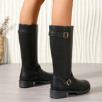 Damen modische Longboots mit eleganter Schnalle und robustem Profilsohle R&B