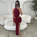 Damen Raffiniertes Minikleid mit eleganter Schlitz- und Wickeldesign R&B