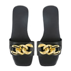 Damen elegante Mules mit goldfarbenem Kettenakzent R&B