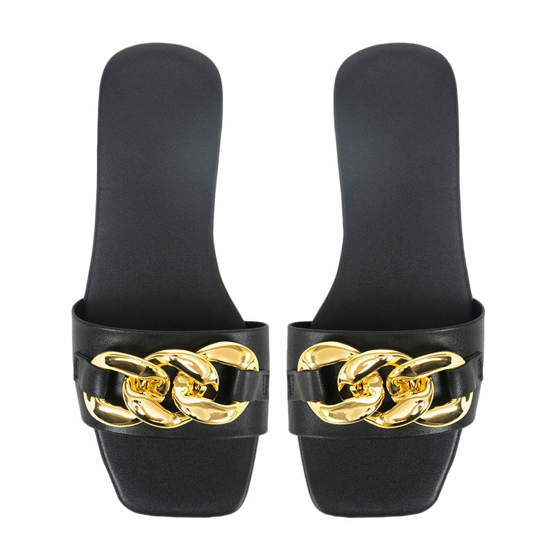 Damen elegante Mules mit goldfarbenem Kettenakzent R&B