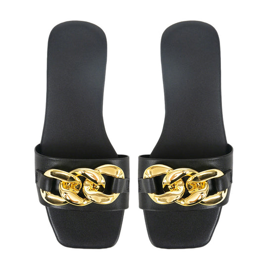 Damen elegante Mules mit goldfarbenem Kettenakzent R&B