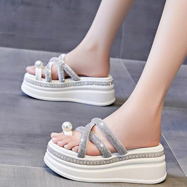 Damen Glitzernde Plateau-Sandalen mit eleganten Riemchen