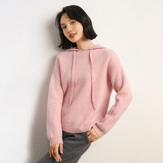 Damen lässiger Strickpullover mit Kapuze und fein strukturierter Oberfläche R&B