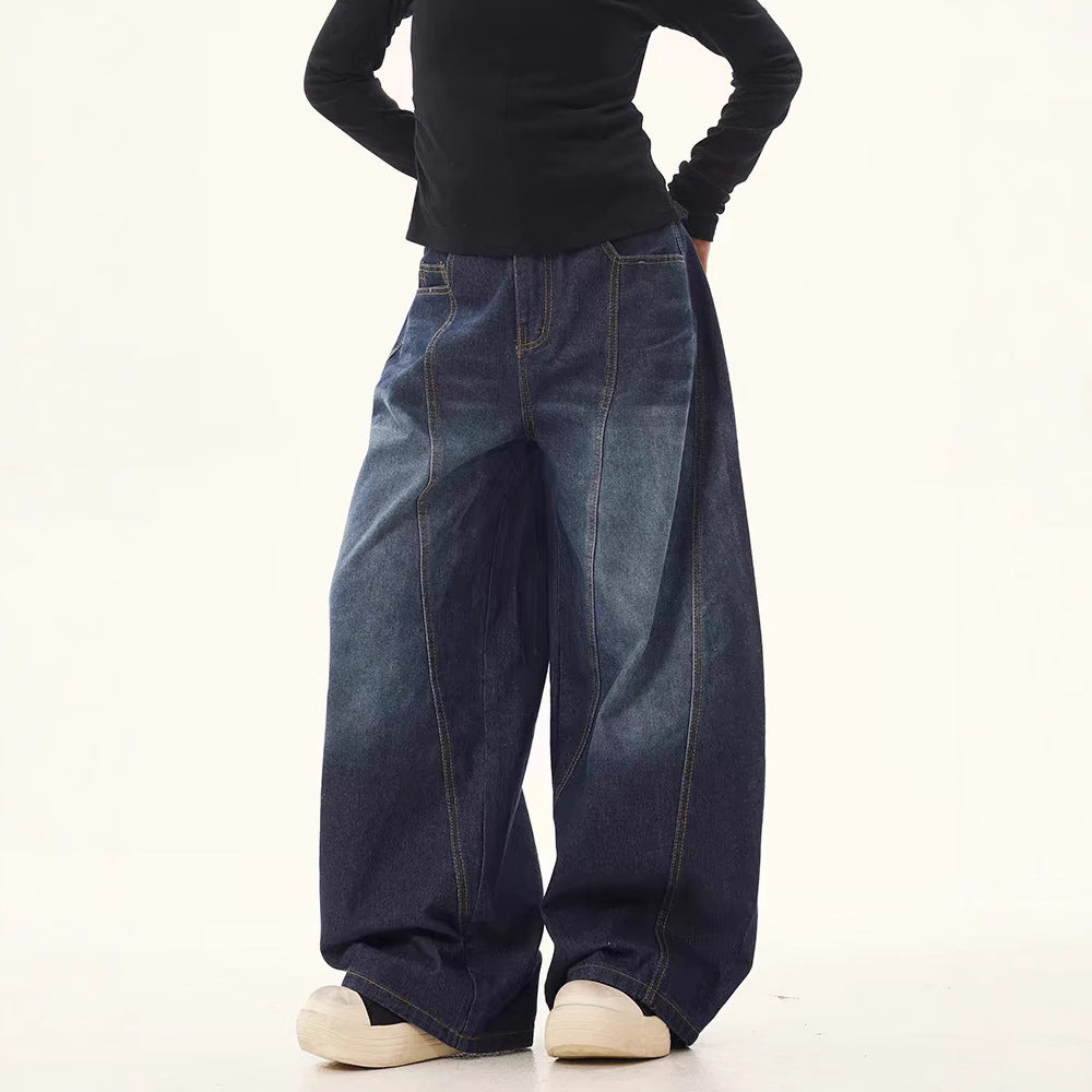 Damen weite High-Waist Jeans mit einzigartigem Design und lässigem Schnitt R&B