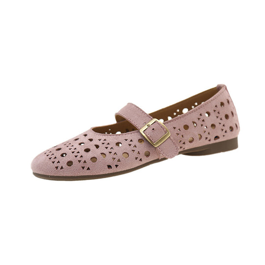 Damen Ballerinas mit romantischem Lochmuster und verstellbarem Riemen R&B