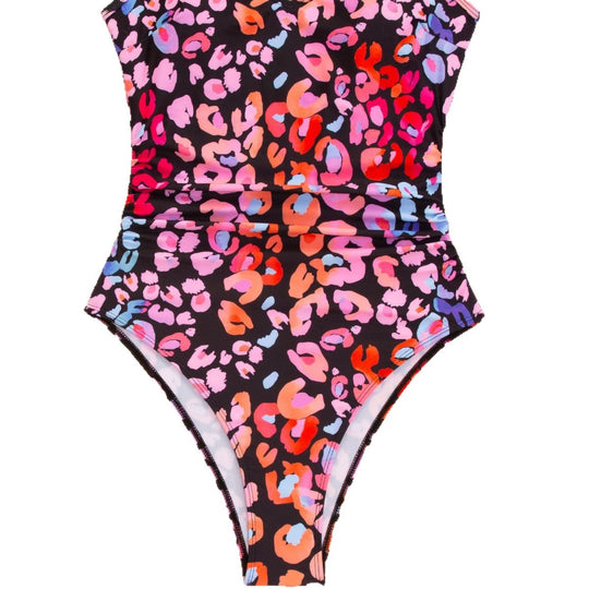 Damen Sportlicher Einteiler Badeanzug mit verspieltem Leo-Muster R&B