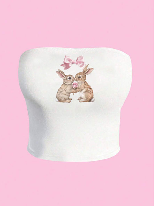 Damen Bandeau-Top mit auffälligem Statement-Aufdruck R&B