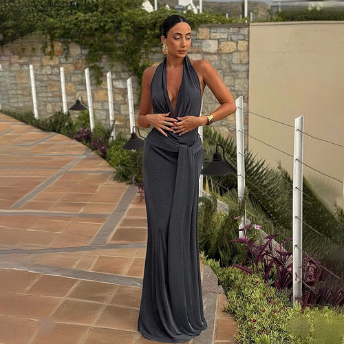 Damen elegantes Wickelkleid mit tiefem V-Ausschnitt und fließendem Schnitt R&B