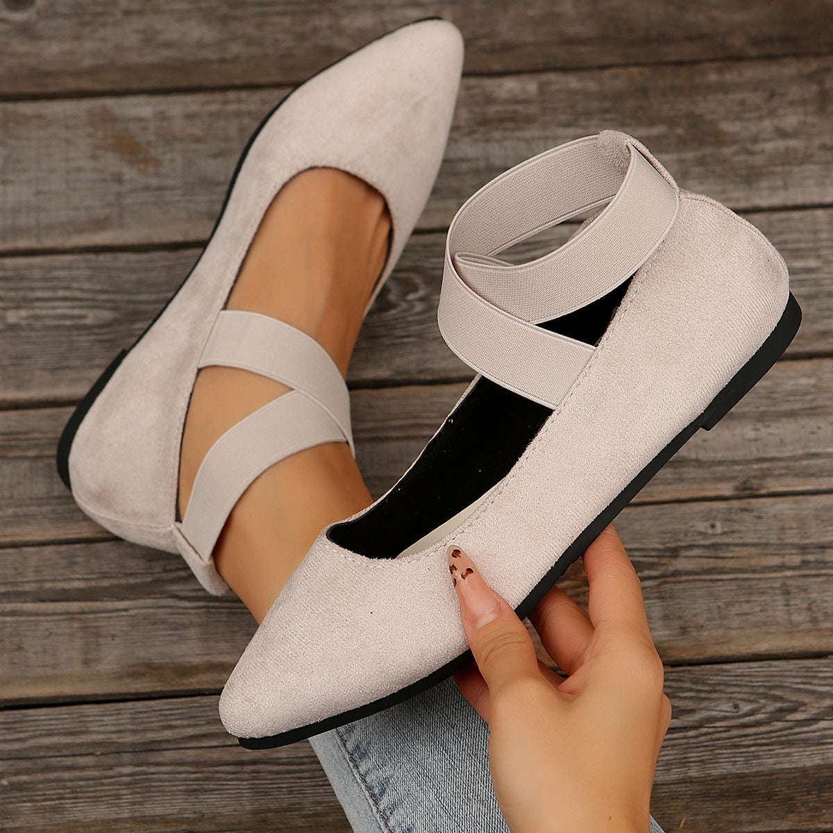 Damen elegante Ballerinas mit gekreuzten Riemen und weichem Obermaterial R&B
