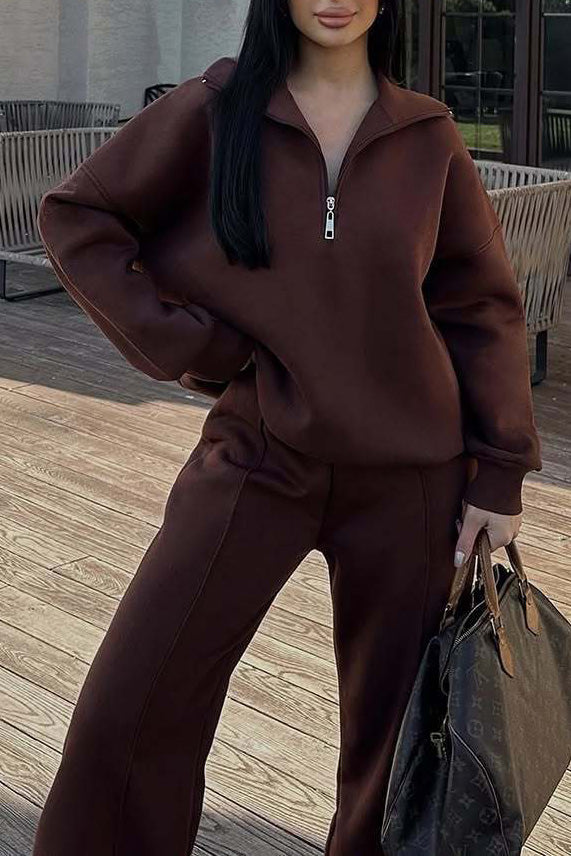 R&B | Vibes Halb Offenes Pullover Sweatshirt und Hose Zwei Teiliges Satz