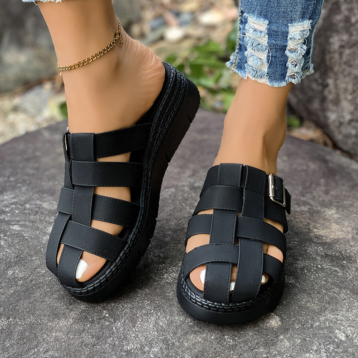 Damen Komfortable Schlüpfsandalen mit verstellbarem Riemen und ergonomischem Fußbett