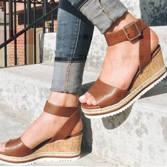Damen Wedge-Sandalen mit verstellbarem Riemen und bequemer Korksohle R&B