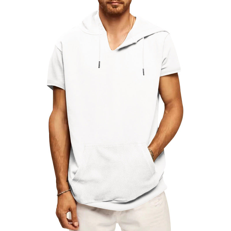 Herren nan lässiges kurzärmeliges Kapuzen-Shirt im weiten Schnitt mit Kängurutasche und Kordelzug R&B